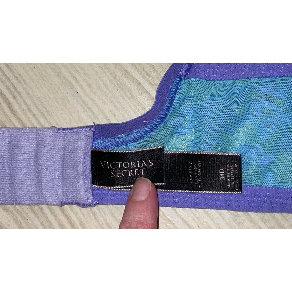 Victorias Secret Very Sexy Push Up Bra Padded UW Lace Womens 34D Blue Purple - Picture 6 of 6